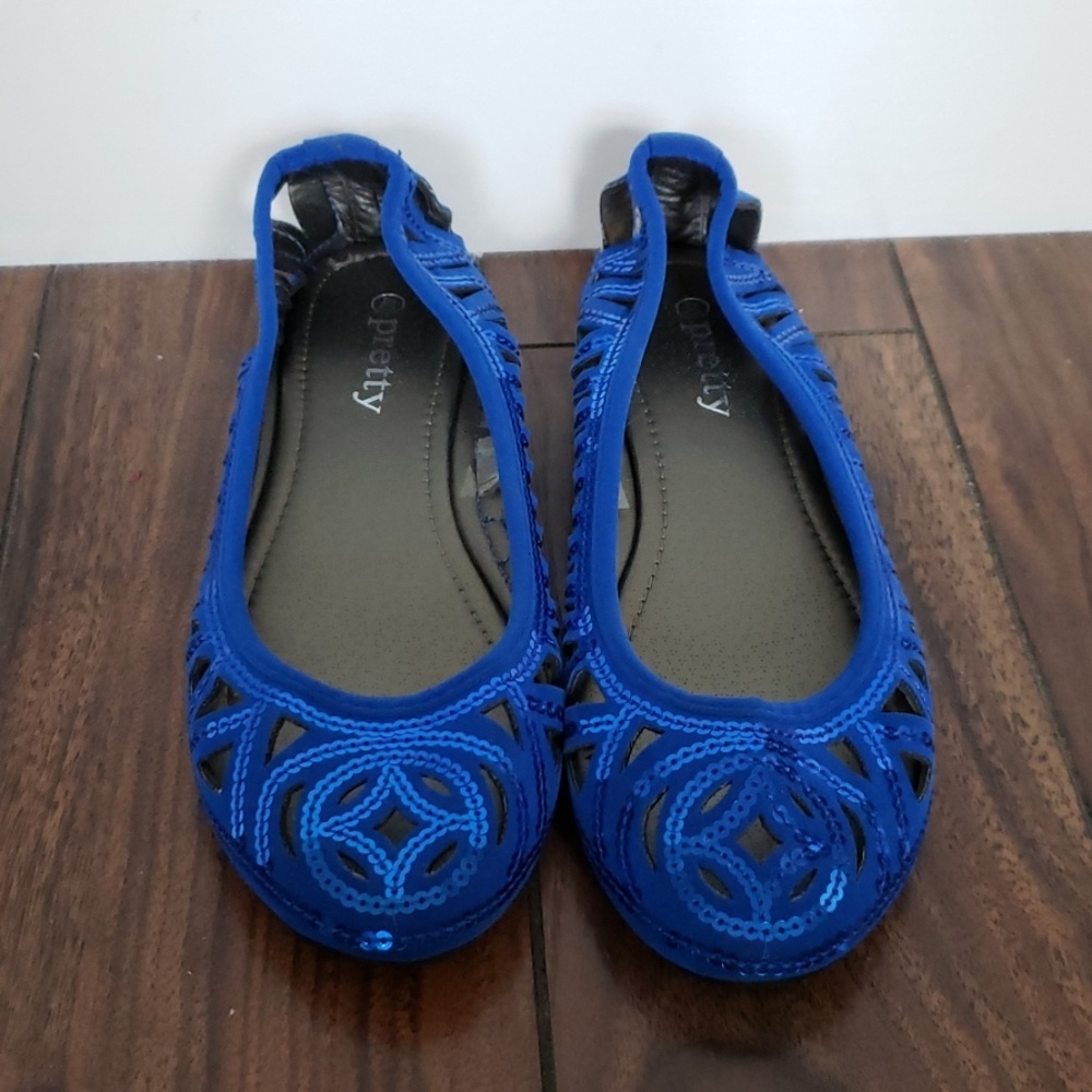 Blue Sequined Flats